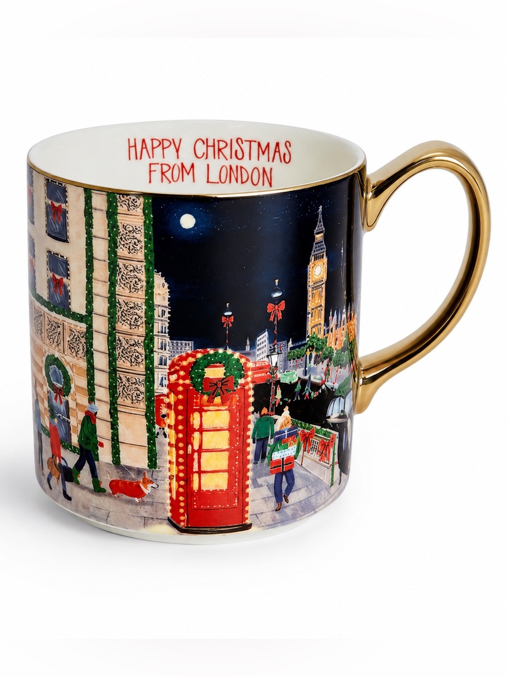 Anthropologie 2025 London Christmas Mug Holiday In The City Gold Handle